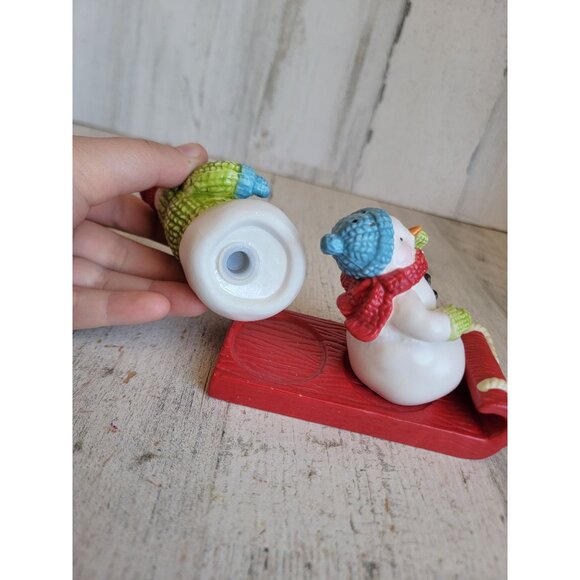 Hallmark AS IS flooding snowman salt pepper shaker kitchen Xmas set - Picture 6 of 7